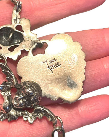 Vintage Art Deco Victorian T Foree Hunsicker Cherub Angel Sterling necklace RARE