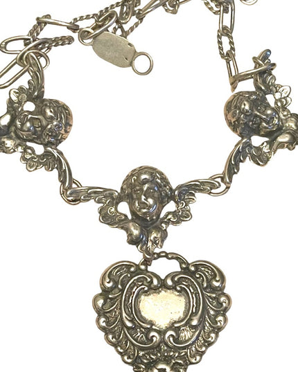 Vintage Art Deco Victorian T Foree Hunsicker Cherub Angel Sterling necklace RARE