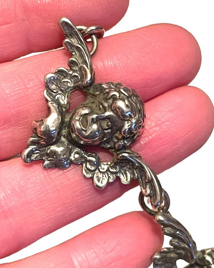 Vintage Art Deco Victorian T Foree Hunsicker Cherub Angel Sterling necklace RARE
