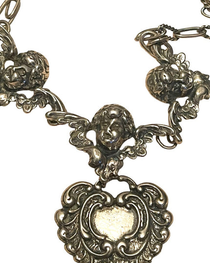 Vintage Art Deco Victorian T Foree Hunsicker Cherub Angel Sterling necklace RARE