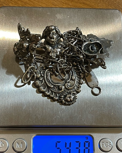 Vintage Art Deco Victorian T Foree Hunsicker Cherub Angel Sterling necklace RARE