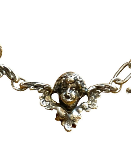 Vintage Art Deco Victorian T Foree Hunsicker Cherub Angel Sterling necklace RARE