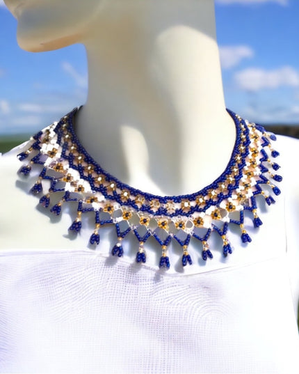 Vintage cleopatra indian seed bead necklace collar