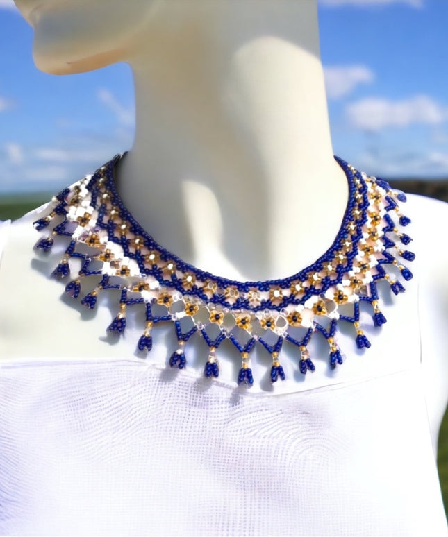 Vintage cleopatra indian seed bead necklace collar