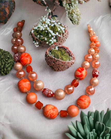 Vintage 1950s Plastic and glass necklace Orange