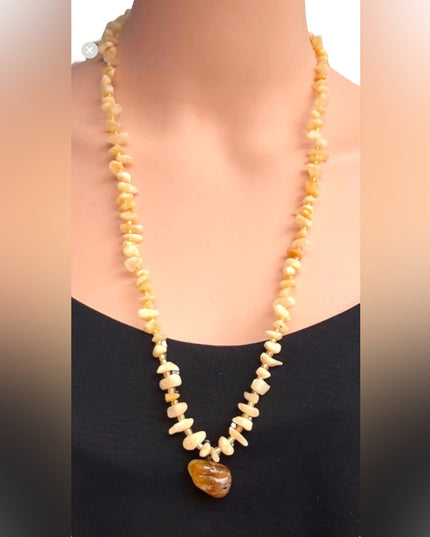 Vintage rough Citrine stone chip necklace 26”