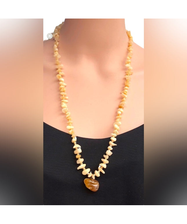 Vintage rough Citrine stone chip necklace 26”