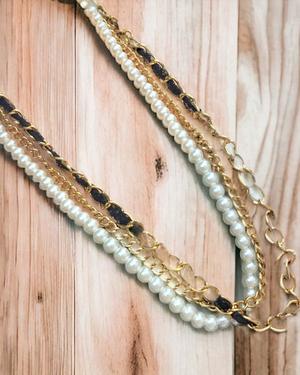 Vintage faux pearl gold multi strand statement necklace
