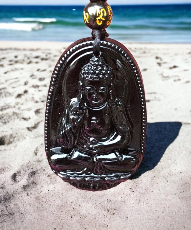 Buddah Black obsidian prayer beads necklace bead