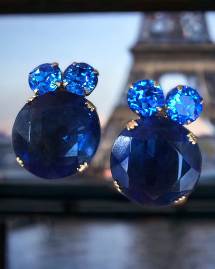 Vintage sapphire Blue  crystal juliana? clip on earrings