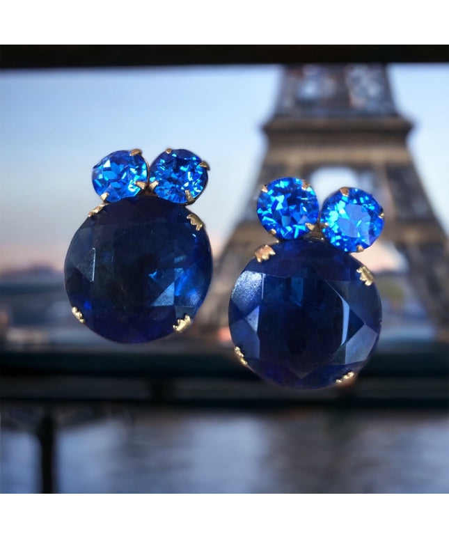 Vintage sapphire Blue  crystal juliana? clip on earrings
