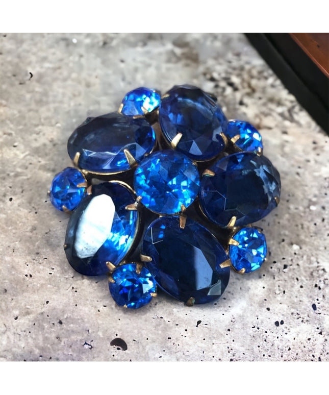 Vintage sapphire blue crystal Juliana style brooch 1950s stunning