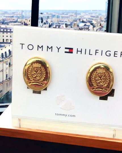 Vintage NEW Tommy Hilfiger Clip on earrings gold finish logo