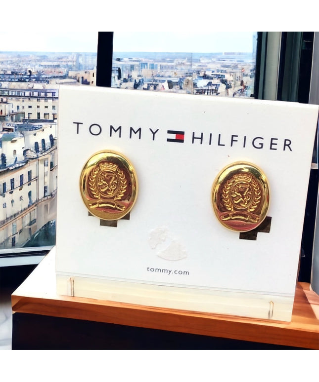 Vintage NEW Tommy Hilfiger Clip on earrings gold finish logo