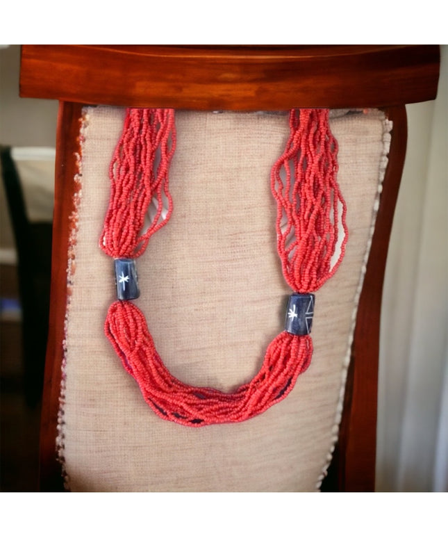 Vintage multi strand orangel tribal island micro bead necklace 24’