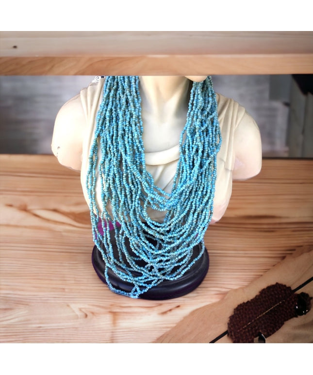 Vintage micro bead multi strand southwestern style necklace blue