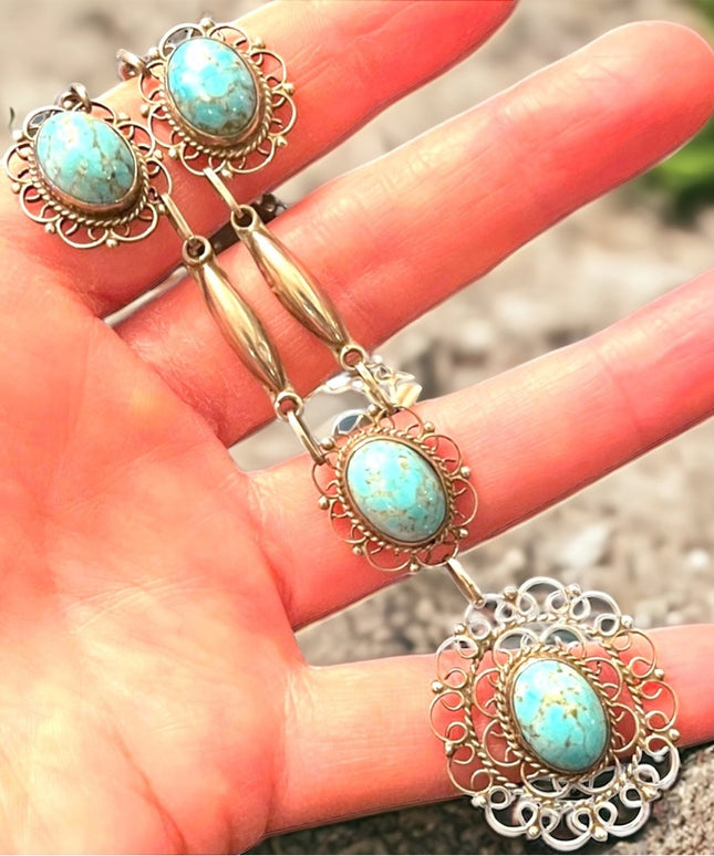Plata De Jalisco VHLC Guad Mex 925 sterling RARE turquoise necklace southwestern