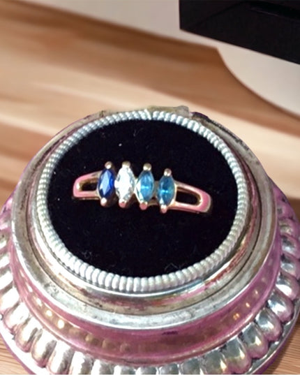 10k solid gold diamond zircon sapphire anniversary ring