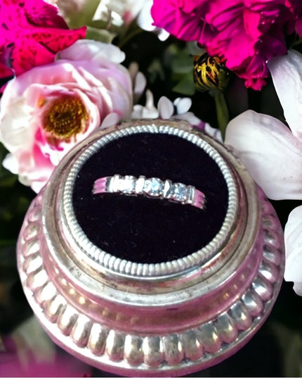 10k solid white gold 3 diamond ring  engagement wedding anniversary