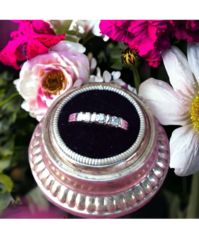 10k solid white gold 3 diamond ring  engagement wedding anniversary