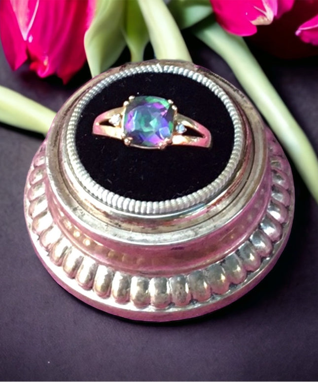 10k gold mystic Topaz & diamond ring