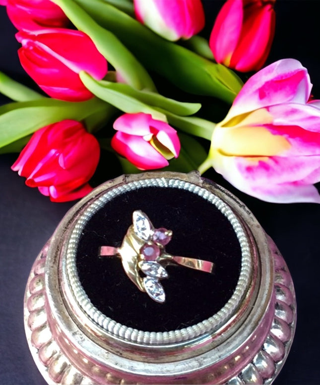10k gold diamond & ruby ring vintage