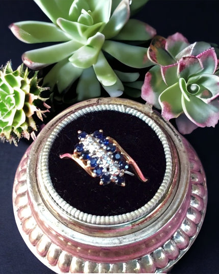 10k gold diamond and  sapphire diamond ring vintage bypass