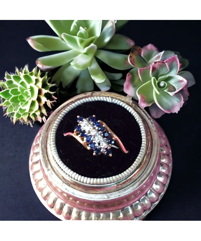 10k gold diamond and  sapphire diamond ring vintage bypass
