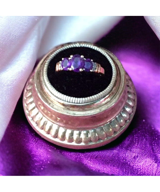 10k gold diamond and amethyst ring vintage