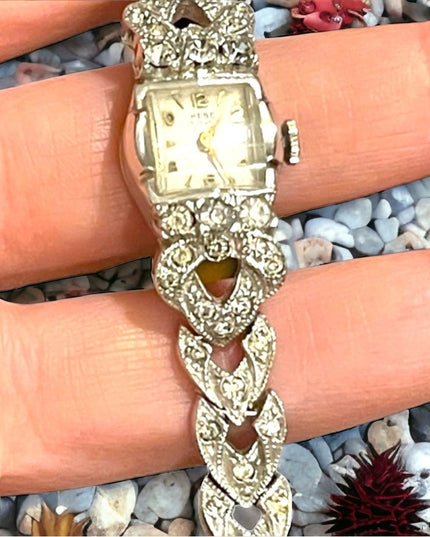 - Vintage Hebe Rhinestone silver finish encrusted watch 17 jewl appx 1940s…