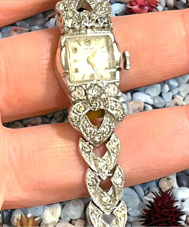 - Vintage Hebe Rhinestone silver finish encrusted watch 17 jewl appx 1940s…