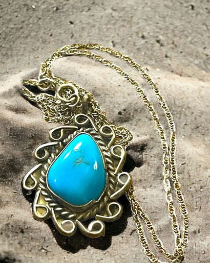 Silver turquoise Native Southwestern Handmade pendant necklace