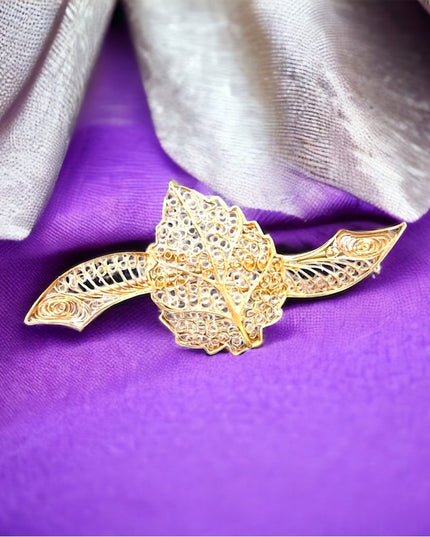 Antique Chinese export silver filagree leaf bar brooch