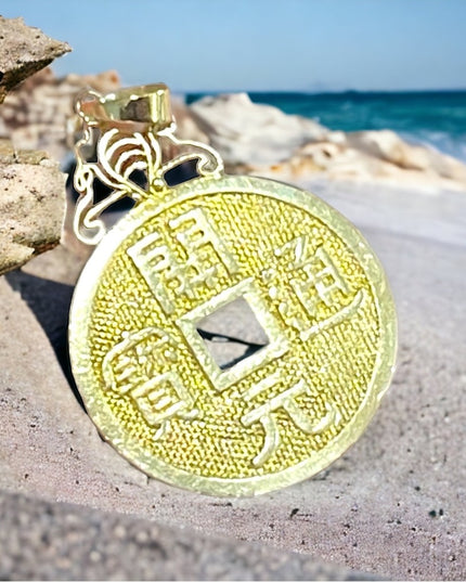 Vintage Chinese Export Sterling silver lucky coin pendant