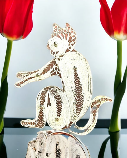 Vintage 925 sterling silver filagree sitting monkey brooch