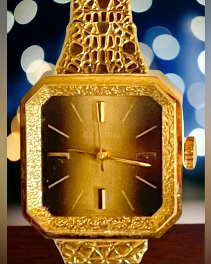 Vintage Cardinal Gold tone nugget square fancy face watch womens