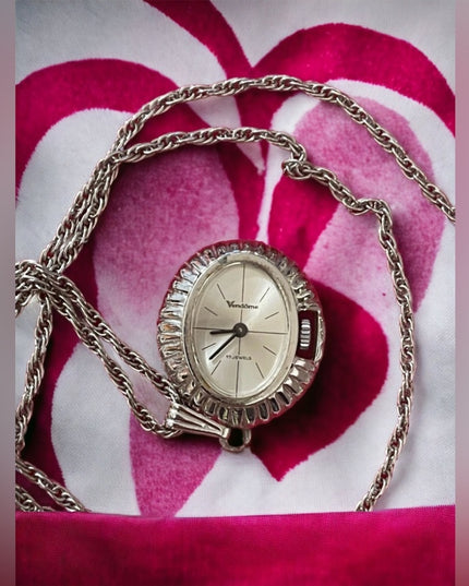 Vintage Vendome wind up silver necklace watch