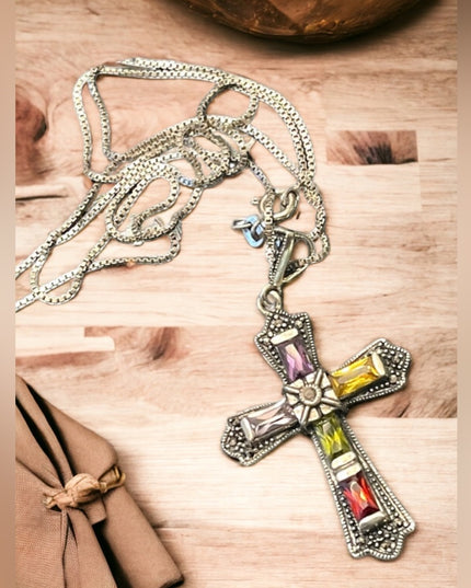 Sterling silver Marcasite 925 Stone fancy CROSS religious