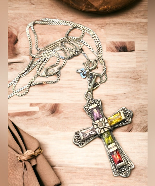 Sterling silver Marcasite 925 Stone fancy CROSS religious