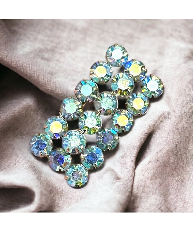 Vintage 1960s CORO Blue AB crystal fancy blue brooch