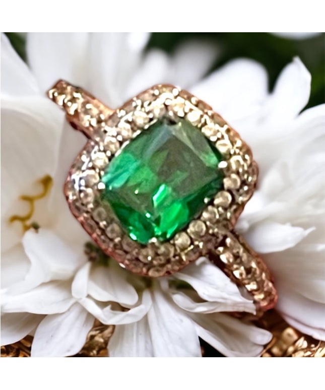 Sterling silver 925 Tacori Fancy green glass CZ dinner ring