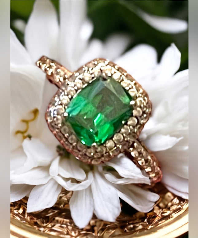 Sterling silver 925 Tacori Fancy green glass CZ dinner ring