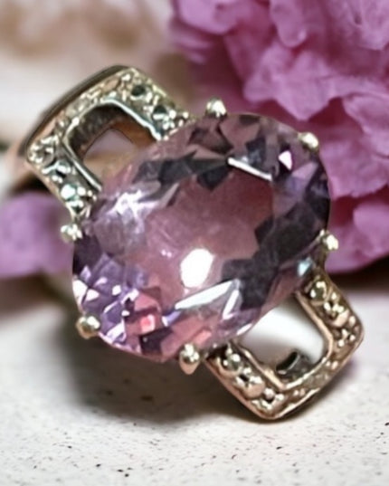 Sterling silver 925 Amethyst Fancy diamond illusion ring