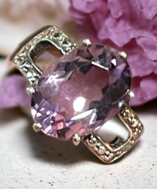 Sterling silver 925 Amethyst Fancy diamond illusion ring