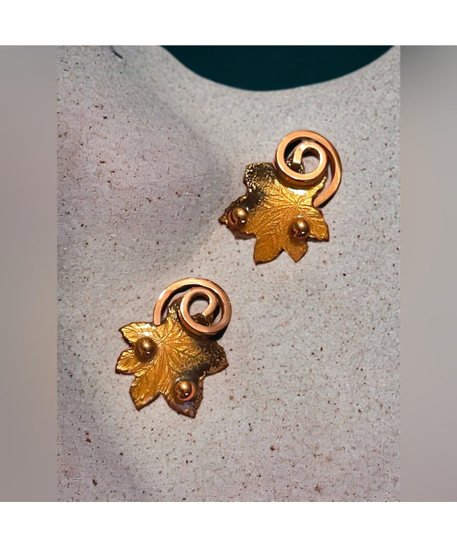 Vintage 1950s Matisse Copper enamel RARE clip on Maple leaf earrings