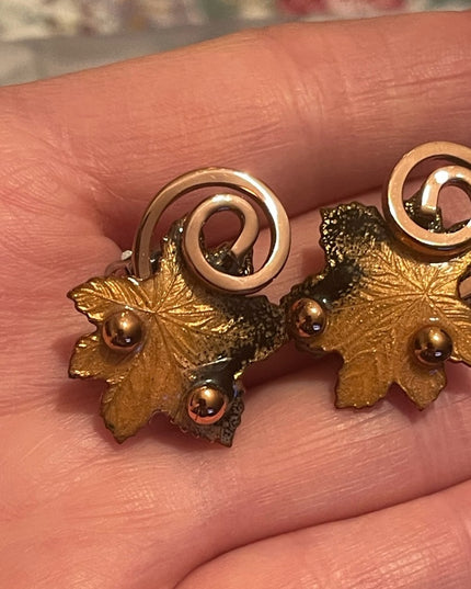 Vintage 1950s Matisse Copper enamel RARE clip on Maple leaf earrings