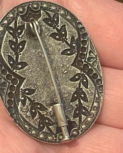 Antique Victorian Art deco marcasite flower broch with enamel silver 💗
