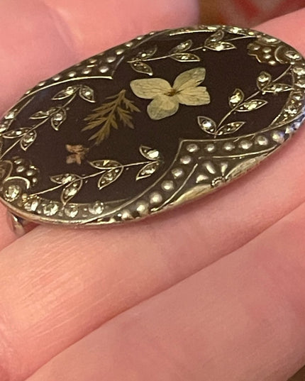 Antique Victorian Art deco marcasite flower broch with enamel silver 💗