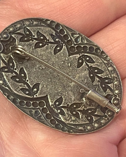 Antique Victorian Art deco marcasite flower broch with enamel silver 💗
