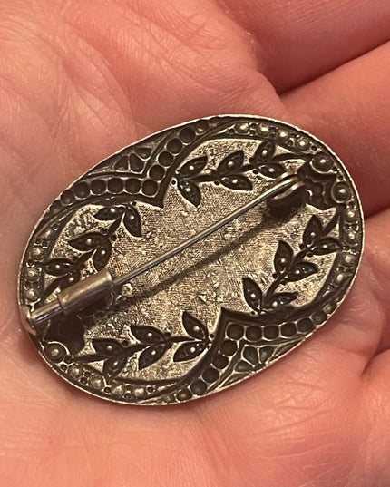 Antique Victorian Art deco marcasite flower broch with enamel silver 💗